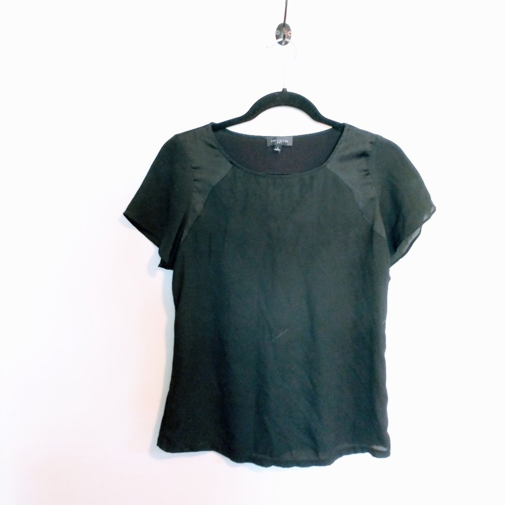 The limited black flutter sleeve satin short sleeve top size small